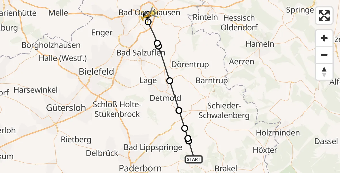 Flugroute Ambulanzhubschrauber Bad Driburg - Bad Oeynhausen, 27 April 2026, 13:50