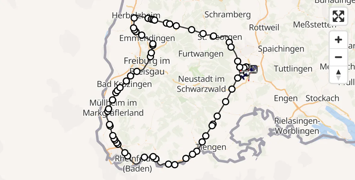 Flugroute Polizeihubschrauber Donaueschingen-Villingen Flugplatz - Donaueschingen-Villingen Flugplatz, 27 April 2026, 13:52