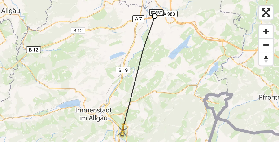Flugroute Rettungshubschrauber Kempten-Durach Flugplatz - Burgberg i.Allgäu, 27 April 2026, 13:58