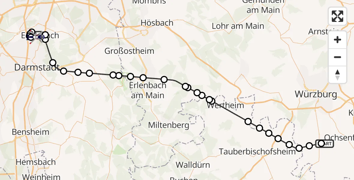 Flugroute Polizeihubschrauber Giebelstadt Flughafen - Flughafen Frankfurt-Egelsbach, 27 April 2026, 14:06