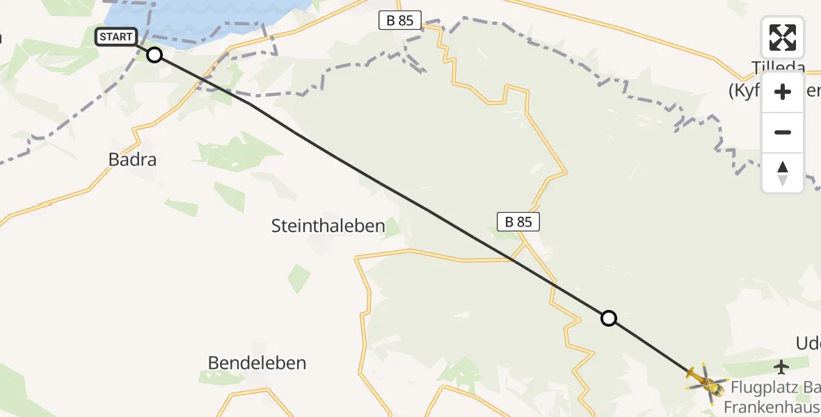 Flugroute Rettungshubschrauber Heringen/Helme - Bad Frankenhausen/Kyffhäuser, 27 April 2026, 14:08