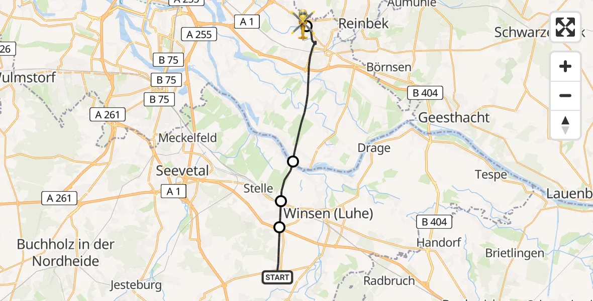 Flugroute Ambulanzhubschrauber Winsen (Luhe) - Christoph Hansa ADAC Hubschrauberlandeplatz, 27 April 2026, 14:13