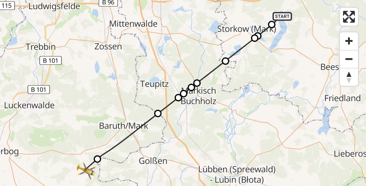 Flugroute Rettungshubschrauber Bad Saarow - Dahme/Mark, 27 April 2026, 14:13