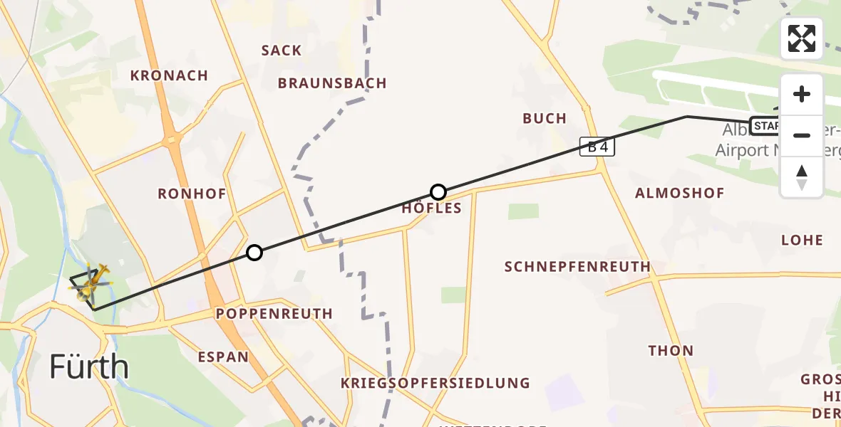 Flugroute Ambulanzhubschrauber Flughafen Nuremberg - Fürth, 27 April 2026, 14:15