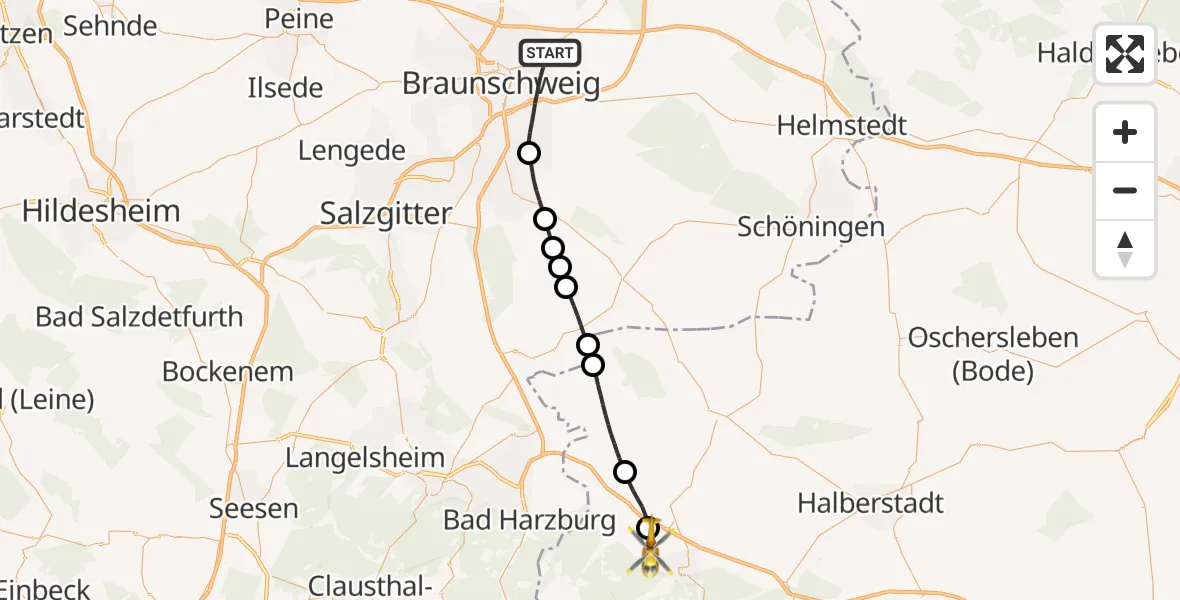 Flugroute Rettungshubschrauber Braunschweig - Ilsenburg (Harz), 27 April 2026, 14:34