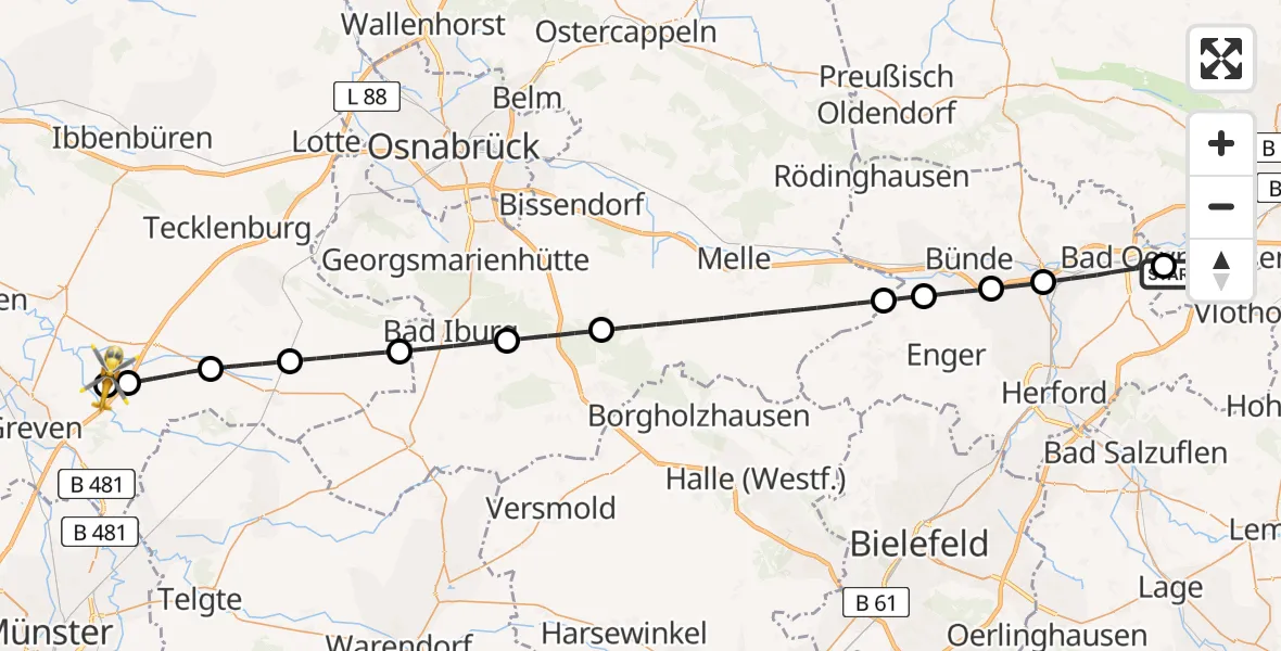 Flugroute Ambulanzhubschrauber Bad Oeynhausen - Christoph  Westfalen-ADAC, 27 April 2026, 14:35