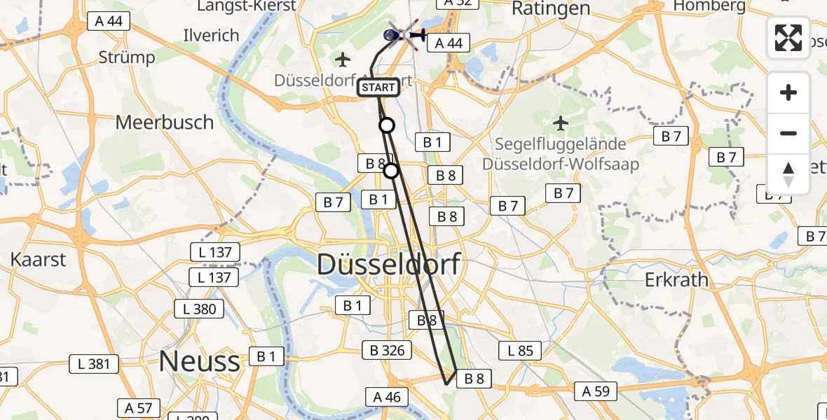 Flugroute Polizeihubschrauber Düsseldorf Flughafen - Düsseldorf Flughafen, 27 April 2026, 14:44