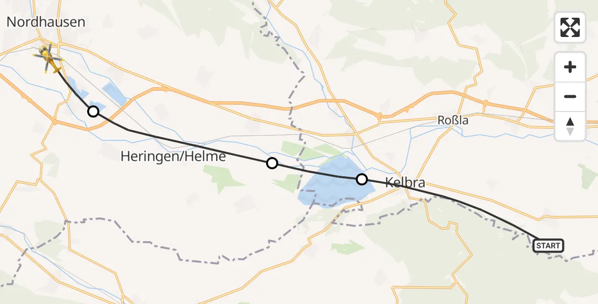 Flugroute Rettungshubschrauber Kelbra (Kyffhäuser) - Nordhausen, 27 April 2026, 14:44