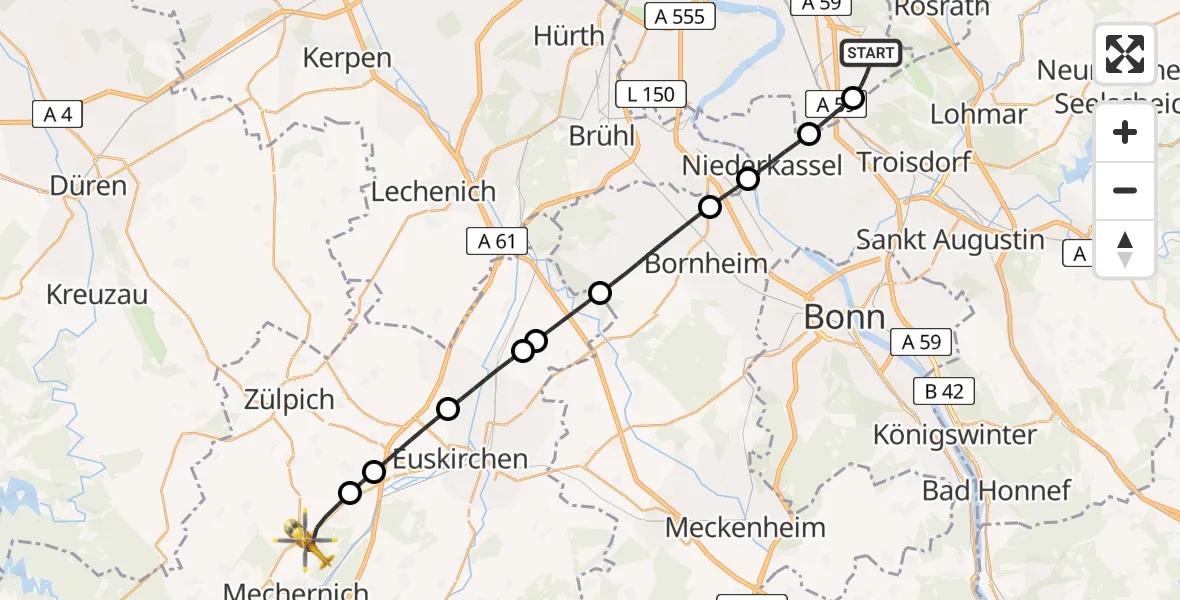 Flugroute Rettungshubschrauber Köln Bonn Flughafen - Mechernich, 27 April 2026, 14:46