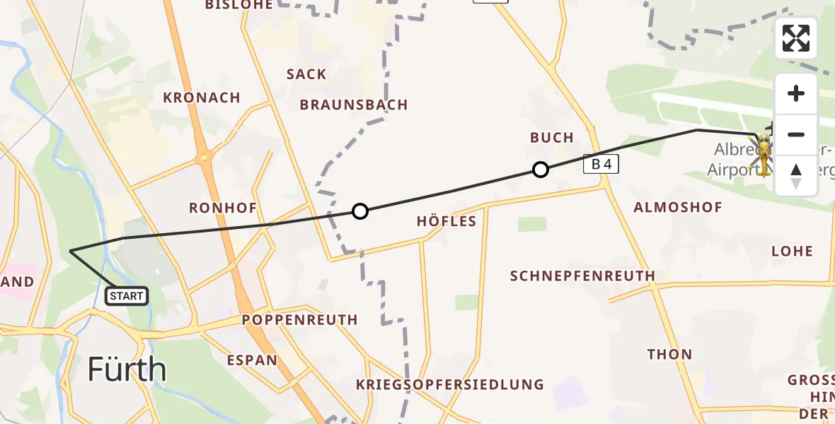Flugroute Ambulanzhubschrauber Fürth - Flughafen Nuremberg, 27 April 2026, 14:52