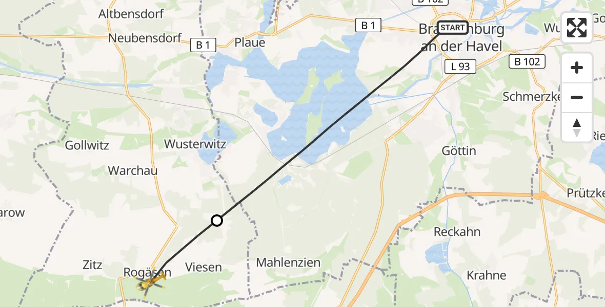 Flugroute Rettungshubschrauber Brandenburg an der Havel - Rosenau, 27 April 2026, 15:09