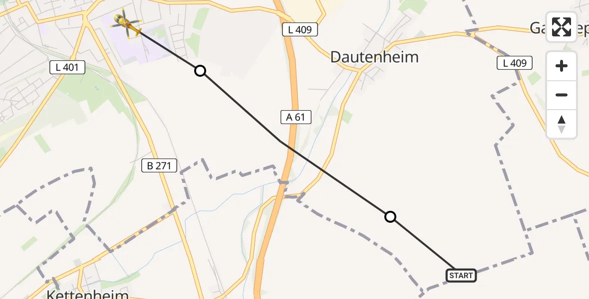 Flugroute Rettungshubschrauber Eppelsheim - Alzey, 27 April 2026, 15:10