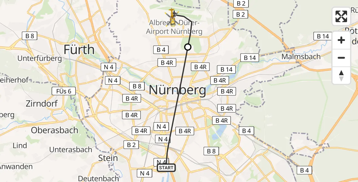 Flugroute Rettungshubschrauber Nürnberg - Flughafen Nuremberg, 27 April 2026, 15:15