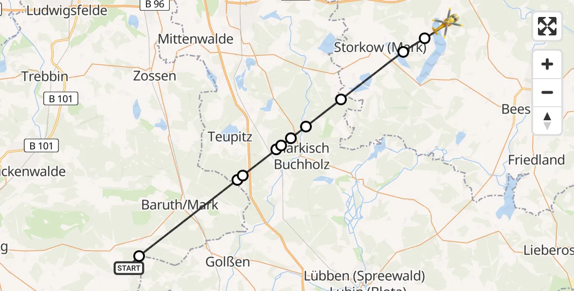 Flugroute Rettungshubschrauber Dahme/Mark - Bad Saarow, 27 April 2026, 15:17