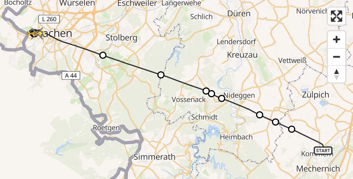 Flugroute Rettungshubschrauber Mechernich - Aachen Hospital, 27 April 2026, 15:24