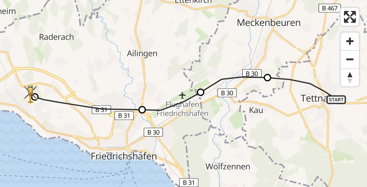 Flugroute Rettungshubschrauber Tettnang - Friedrichshafen Hospital, 27 April 2026, 15:37