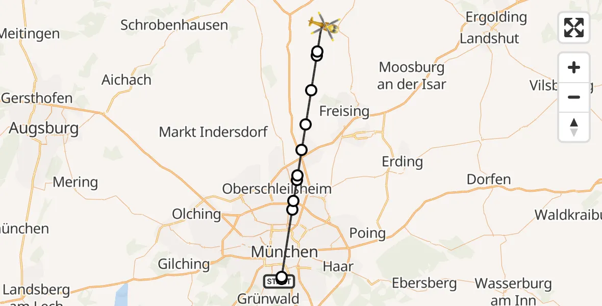 Flugroute Rettungshubschrauber ADAC Air Rescue Center Hubschrauberlandeplatz (Christoph 1) - Au i.d.Hallertau, 27 April 2026, 15:39