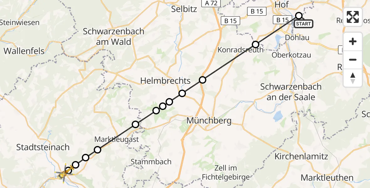 Flugroute Rettungshubschrauber Döhlau - Untersteinach, 27 April 2026, 15:41