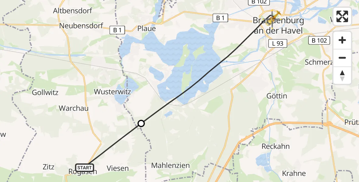 Flugroute Rettungshubschrauber Rosenau - Brandenburg an der Havel, 27 April 2026, 15:41