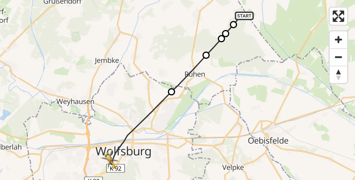 Flugroute Rettungshubschrauber Parsau - Wolfsburg, 27 April 2026, 15:58