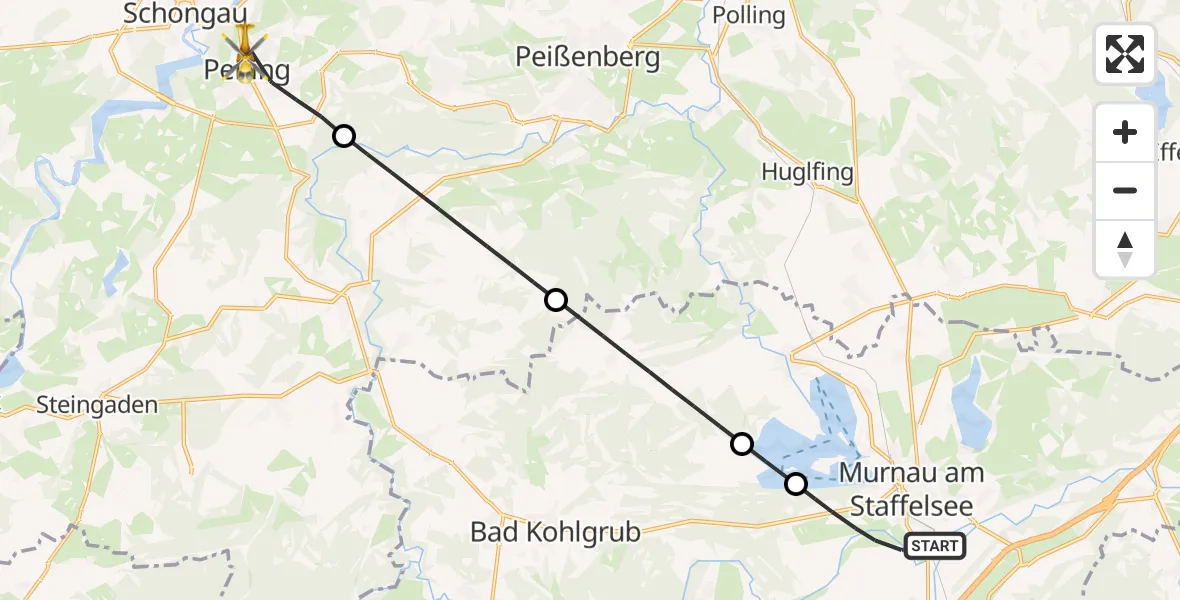 Flugroute Rettungshubschrauber Murnau a.Staffelsee - Peiting, 27 April 2026, 15:59
