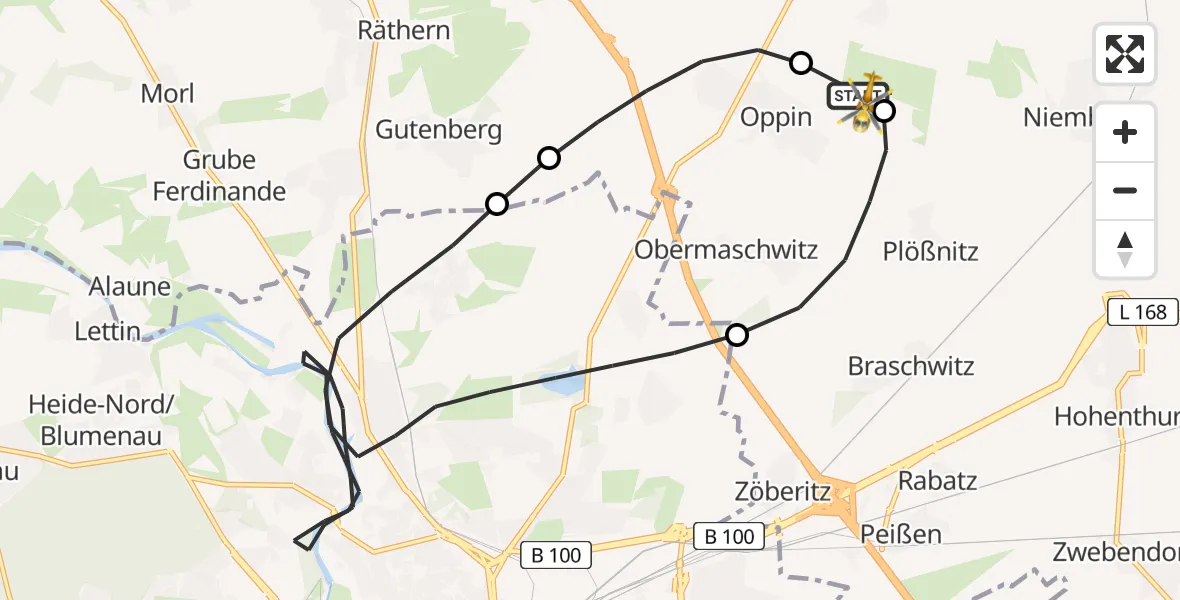 Flugroute Rettungshubschrauber Halle-Oppin Flugplatz - Halle-Oppin Flugplatz, 27 April 2026, 16:01