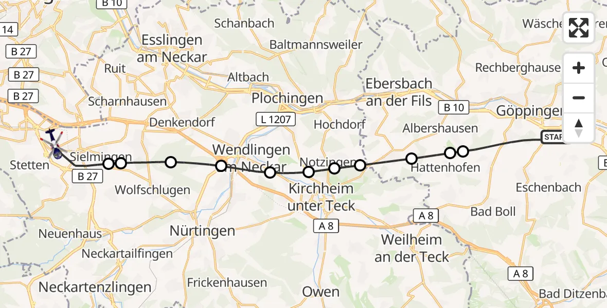 Flugroute Polizeihubschrauber Göppingen - Flughafen Stuttgart, 27 April 2026, 16:01