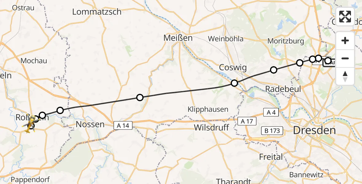 Flugroute Rettungshubschrauber Dresden Bundespolizei Hubschrauberlandeplatz - Striegistal, 27 April 2026, 16:04