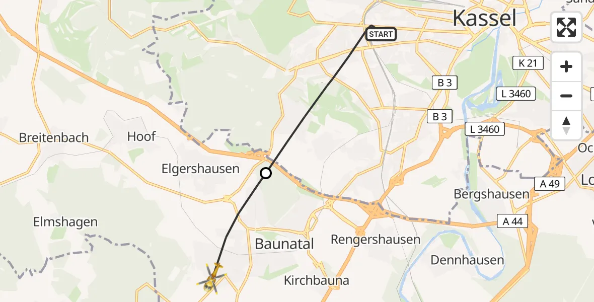 Flugroute Rettungshubschrauber Kassel - Baunatal, 27 April 2026, 16:08