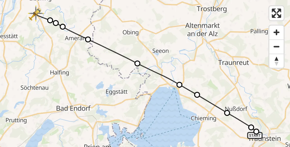 Flugroute Rettungshubschrauber Traunstein Hospital - Eiselfing, 27 April 2026, 16:10
