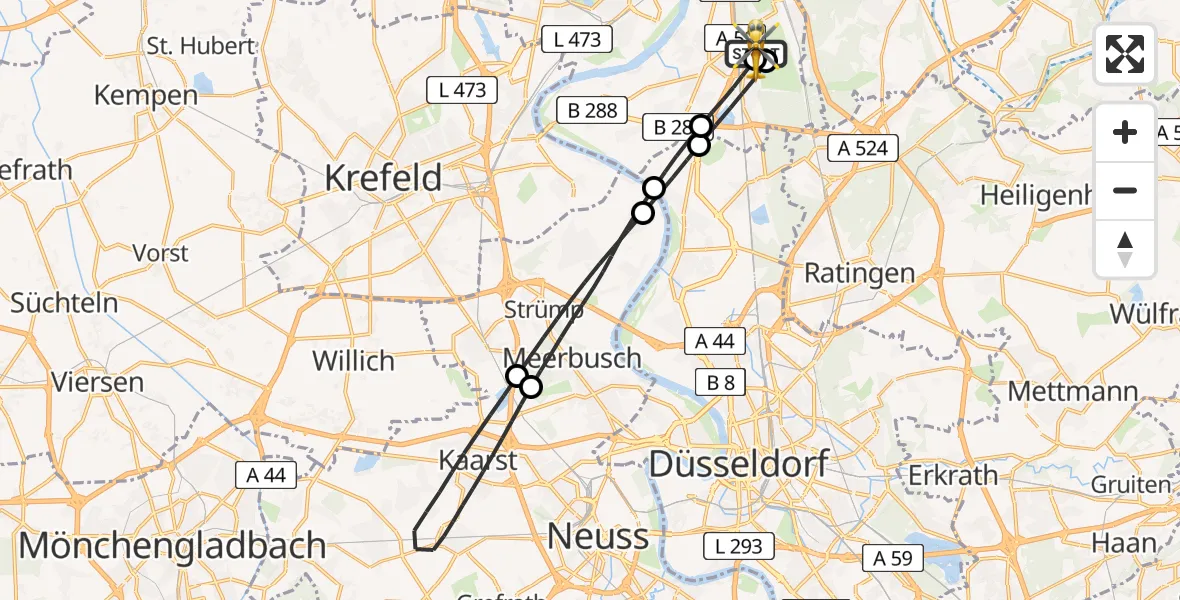 Flugroute Rettungshubschrauber Duisburg Air Rescue Hubschrauberlandeplatz (Christoph 9) - Duisburg Air Rescue Hubschrauberlandeplatz (Christoph 9), 27 April 2026, 16:16
