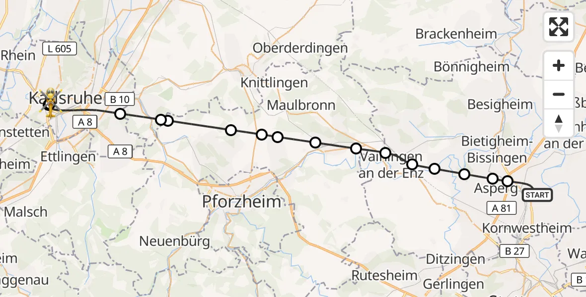 Flugroute Rettungshubschrauber Ludwigsburg - Sankt Vincentius Hospital, 27 April 2026, 16:16