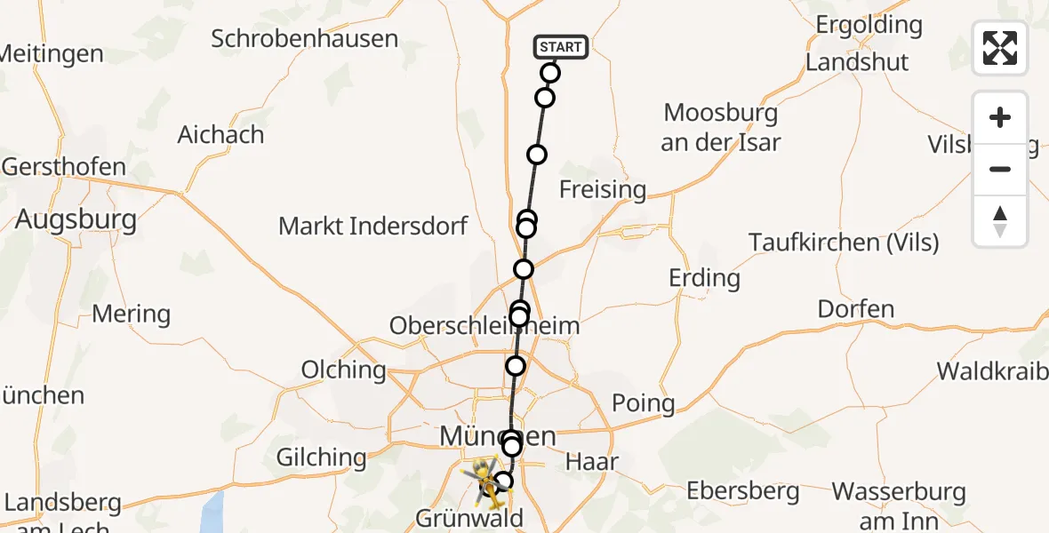 Flugroute Rettungshubschrauber Au i.d.Hallertau - ADAC Air Rescue Center Hubschrauberlandeplatz (Christoph 1), 27 April 2026, 16:22