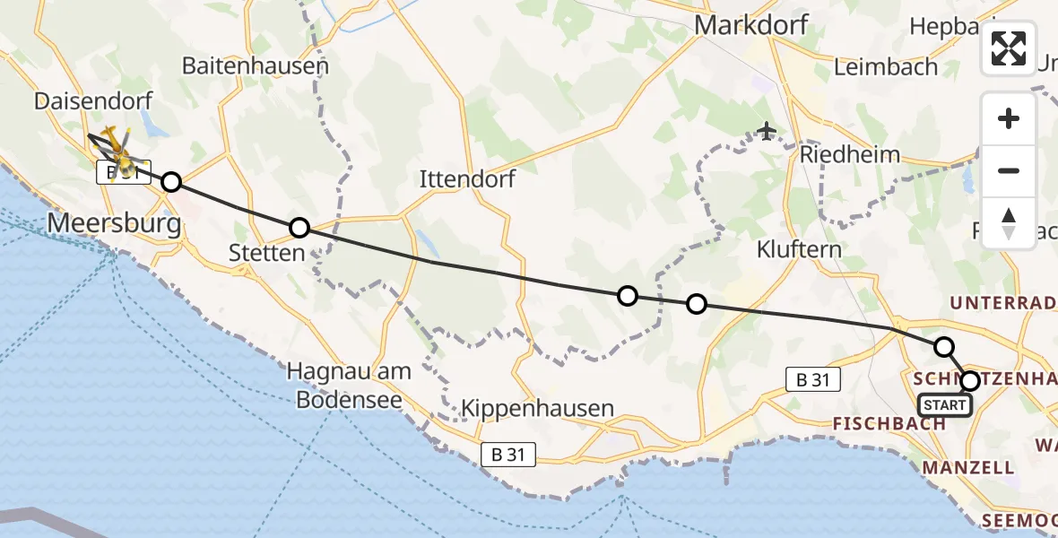 Flugroute Rettungshubschrauber Friedrichshafen Hospital - Meersburg, 27 April 2026, 16:37