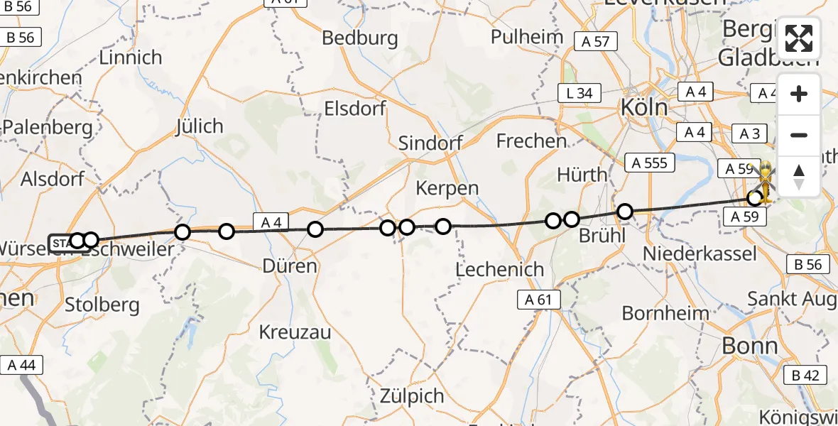 Flugroute Rettungshubschrauber Aachen-Merzbrück Flughafen - Köln Bonn Flughafen, 27 April 2026, 16:38