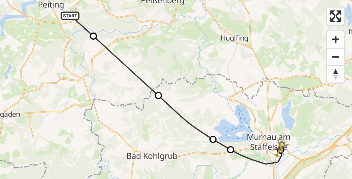 Flugroute Rettungshubschrauber Peiting - Murnau Accident Hospital, 27 April 2026, 16:43