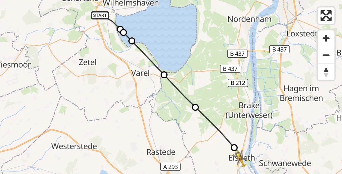 Flugroute Rettungshubschrauber Sande - Elsfleth, 27 April 2026, 16:45