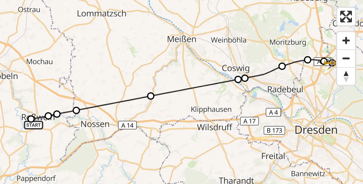 Flugroute Rettungshubschrauber Striegistal - Dresden Bundespolizei Hubschrauberlandeplatz, 27 April 2026, 16:53