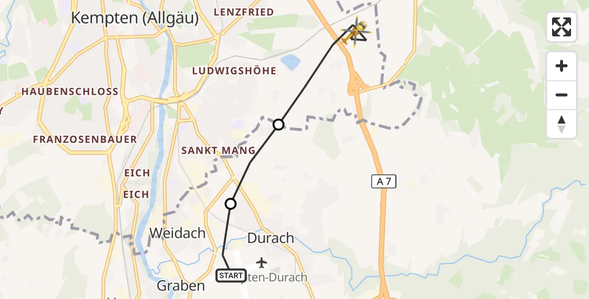 Flugroute Rettungshubschrauber Kempten-Durach Flugplatz - Kempten (Allgäu), 27 April 2026, 16:54
