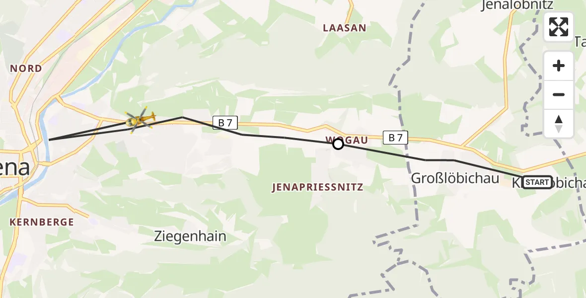 Flugroute Rettungshubschrauber Großlöbichau - Jena, 27 April 2026, 17:02