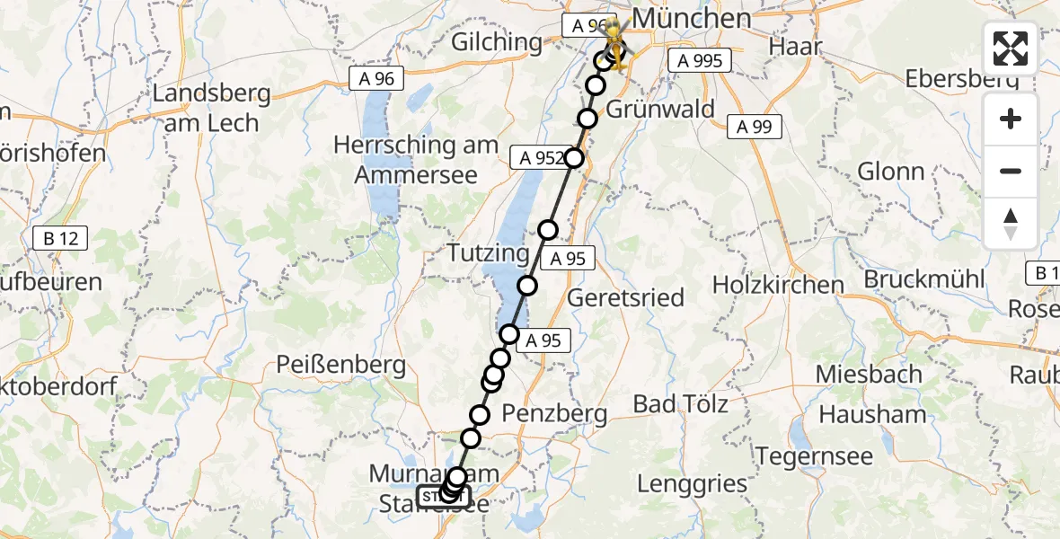 Flugroute Rettungshubschrauber Murnau Accident Hospital - DRF Air Rescue München Hubschrauberlandeplatz, 27 April 2026, 17:04