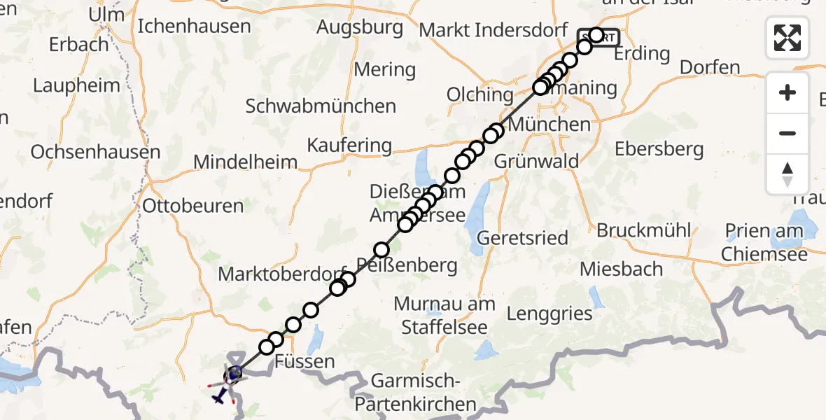 Flugroute Polizeihubschrauber München Flughafen - Bad Hindelang, 27 April 2026, 17:09