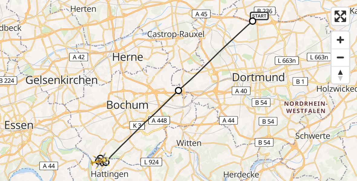 Flugroute Rettungshubschrauber Lünen - Hattingen, 27 April 2026, 17:10