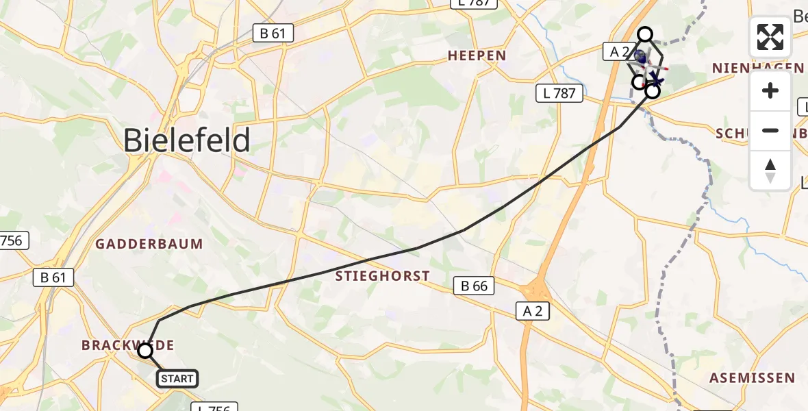 Flugroute Polizeihubschrauber Luftrettungszentrum Bielefeld - Leopoldshöhe, 27 April 2026, 17:20