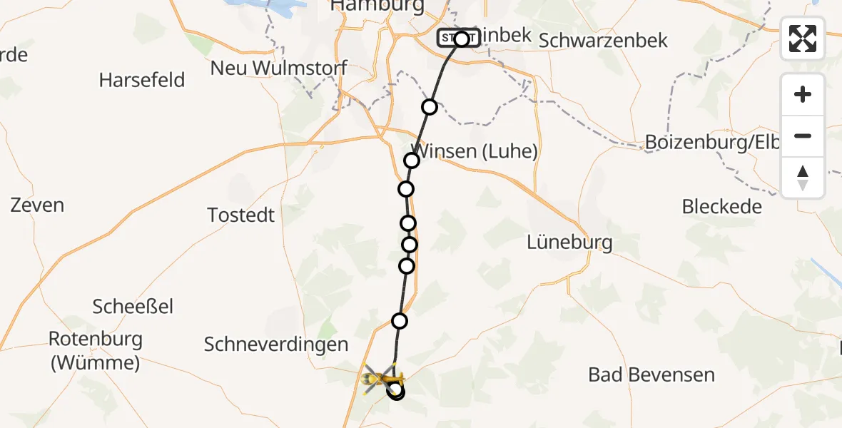 Flugroute Ambulanzhubschrauber Christoph Hansa ADAC Hubschrauberlandeplatz - Bispingen, 27 April 2026, 17:24