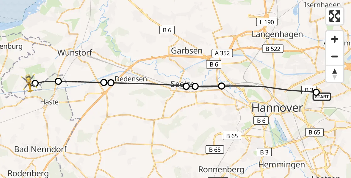 Flugroute Rettungshubschrauber Hannover Luftrettung Hubschrauberlandeplatz (Christoph 4) - Wunstorf, 27 April 2026, 17:25