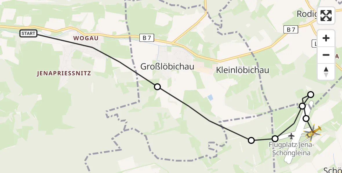 Flugroute Rettungshubschrauber Jena - Jena-Schöngleina Flugplatz, 27 April 2026, 17:40