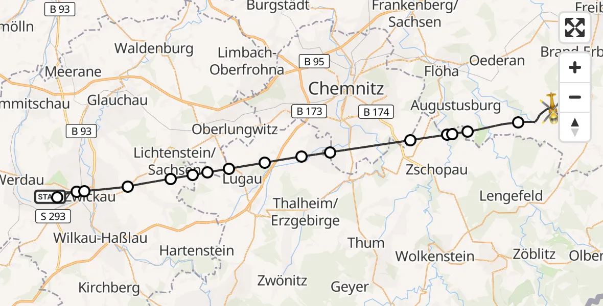 Flugroute Rettungshubschrauber ADAC Air Rescue Station Zwickau Hubschrauberlandeplatz - Eppendorf, 27 April 2026, 17:41