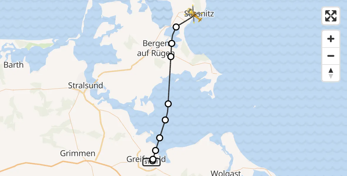 Flugroute Rettungshubschrauber Greifswald Hospital - Sassnitz, 27 April 2026, 17:42