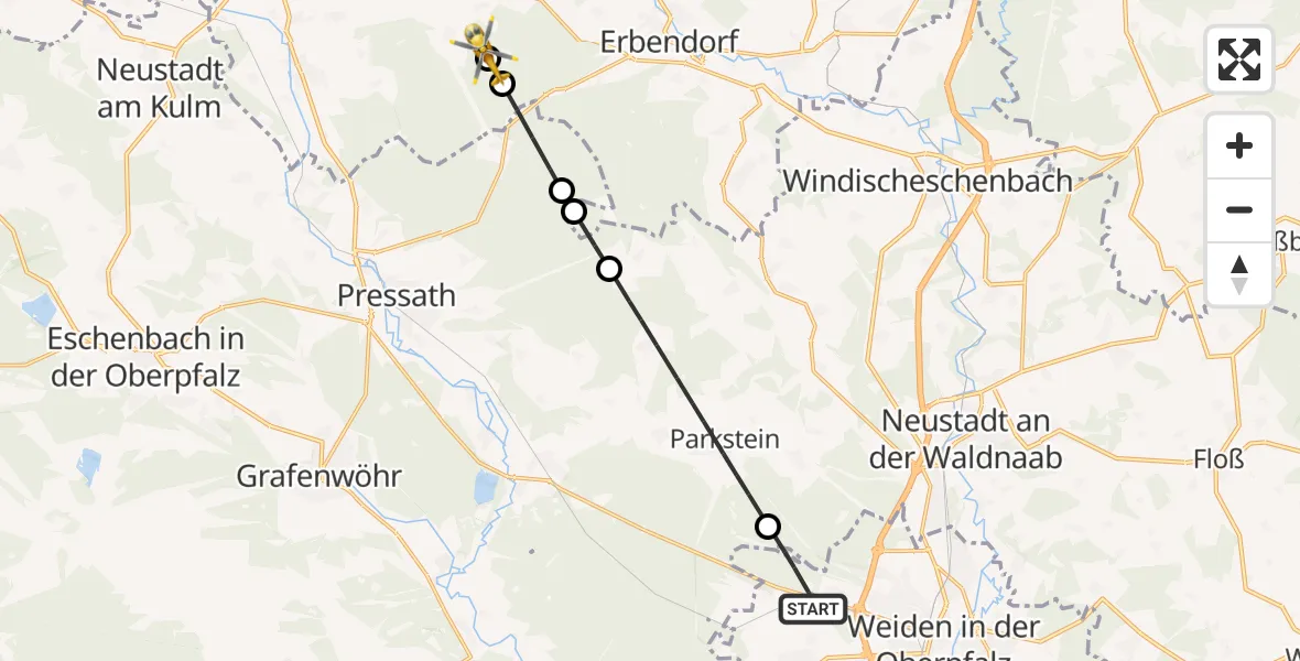 Flugroute Rettungshubschrauber Weiden i.d.OPf. - Kemnath, 27 April 2026, 17:42